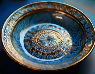 Close-Up of a Ceramic Plate with Intricate Design and Glossy Finish