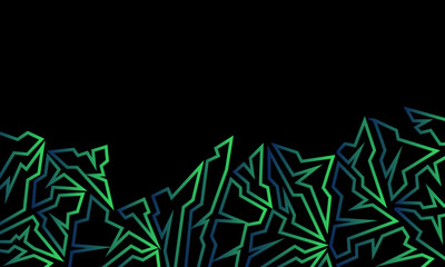 Abstract edgy background with jagged shapes in green and blue on a black backdrop.
