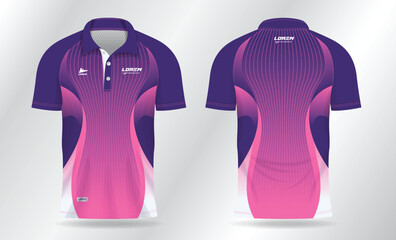 blue and pink background pattern for polo jersey shirt mockup template design. sport uniform in front view and back view.