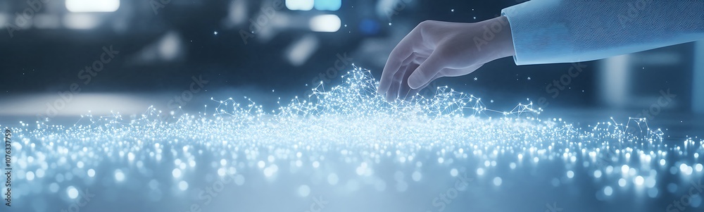 Fototapete a hand interacts with a sparkling surface, creating an ethereal glow that evokes a sense of wonder a