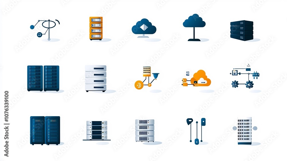 Poster Sleek icons showcasing the essential components of modern data hosting services including servers virtual clouds and database connections