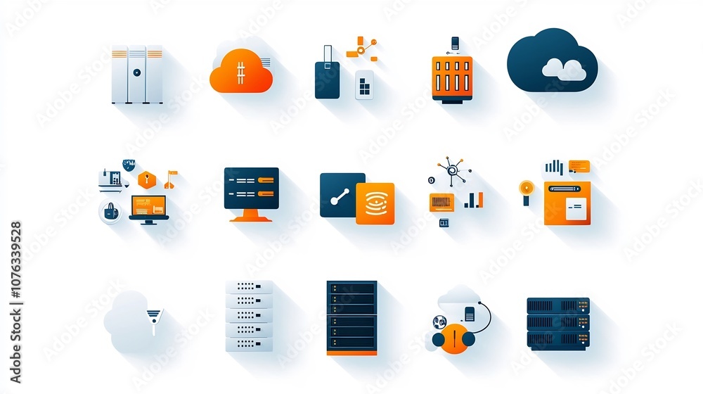 Poster Hybrid Cloud Service Icons Depicting Private and Public Cloud Connectivity Remote Server Access and Network Protection for Digital Business Solutions