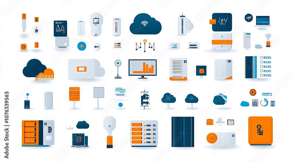 Leinwandbilder Set of scalable icons focused on cloud networking including virtual machines data scalable cloud storage solutions designed for digital technology and IT infrastructure