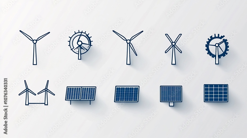 Poster pixel perfect 64x64 line icons showcasing the key elements of the renewable energy sector including 