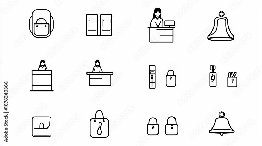 Leinwandbilder minimalist featuring a collection of line icons and design elements for a hotel reception area inclu