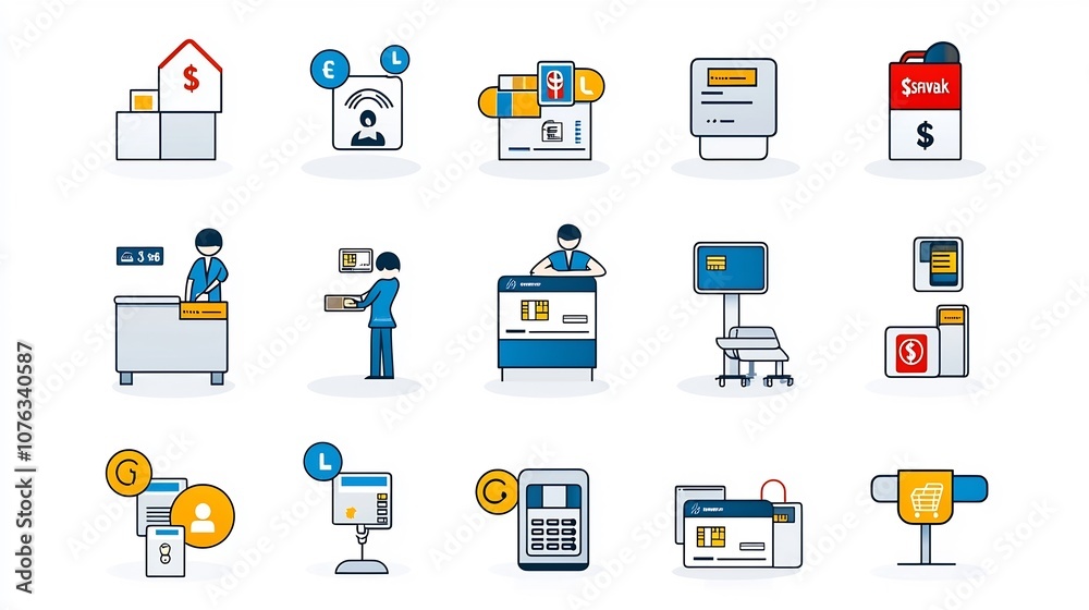 Leinwandbilder depicting a simple and minimalist design of a cashier counter payment services and client assistance