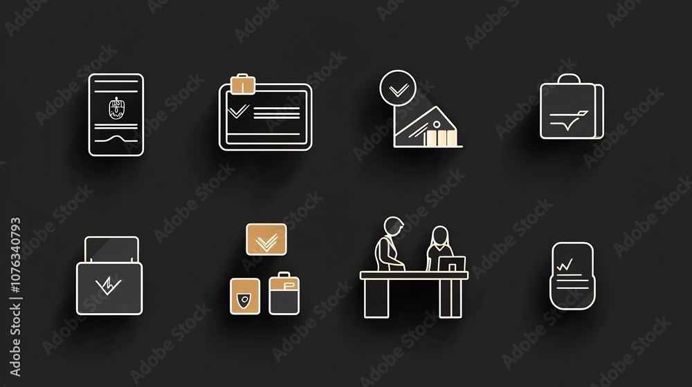 Leinwandbilder set of icons representing guest check in receptionist and reservation desk in a clean minimalist lin