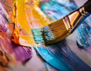 Fototapeta premium Paintbrush applying color to a canvas, representing artistry, creativity, and painting techniques.