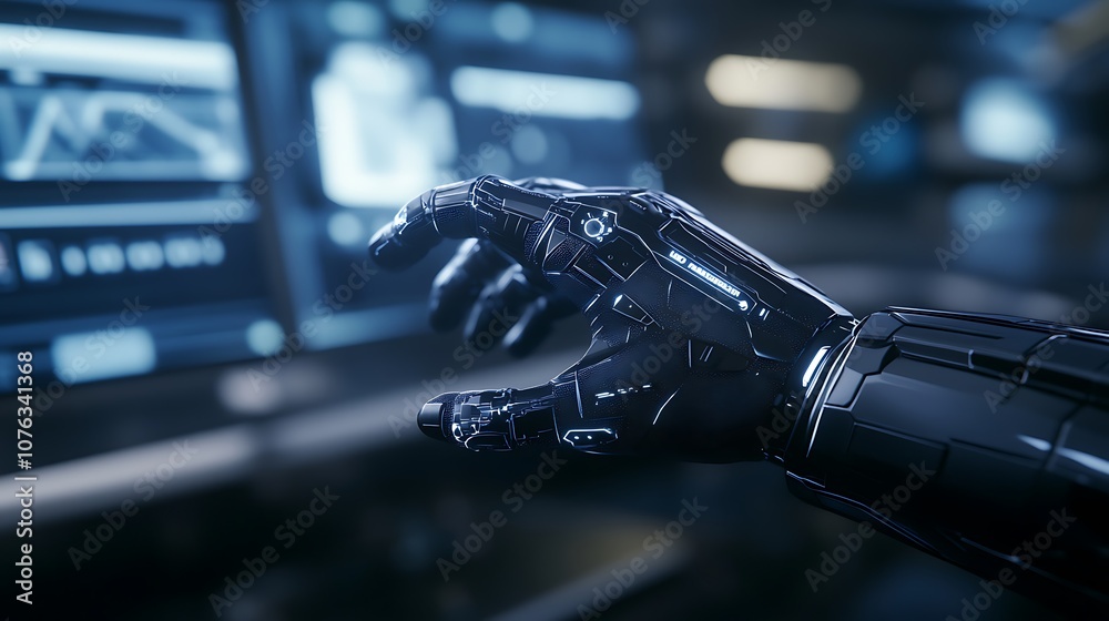 Leinwandbilder a futuristic robotic hand reaches out, showcasing advanced technology against an interface of screen