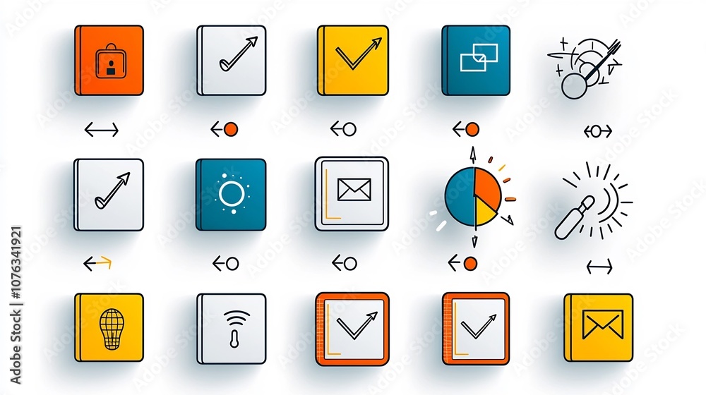 Poster Colorful Icons Depicting the Process of Decision Making Featuring Clickable Finger Symbols Highlighted Boxes and Directional Arrows Guiding Through the Choices