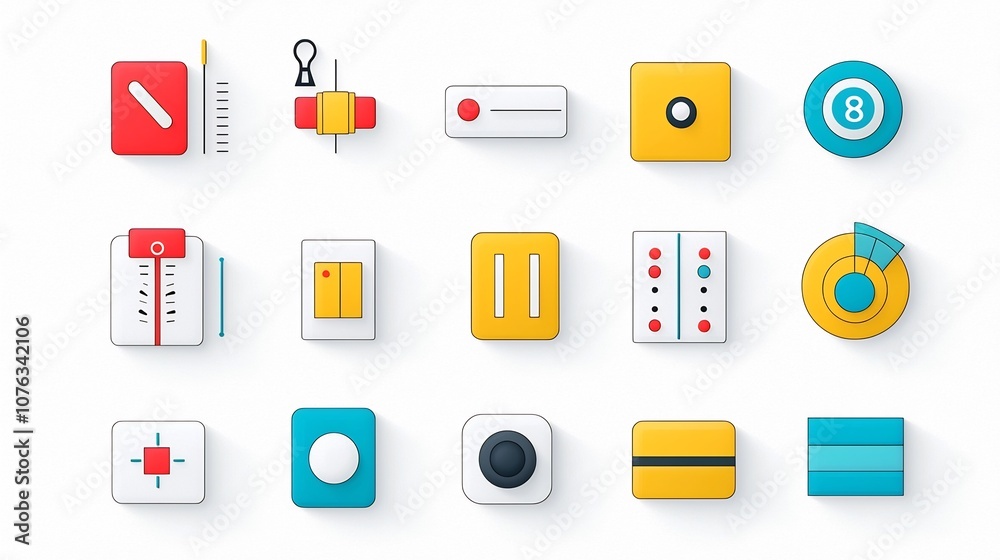 Poster Vibrant icons depicting options selection with toggle switches sliders and radio buttons in a modern minimalist design style  Ideal for user interface