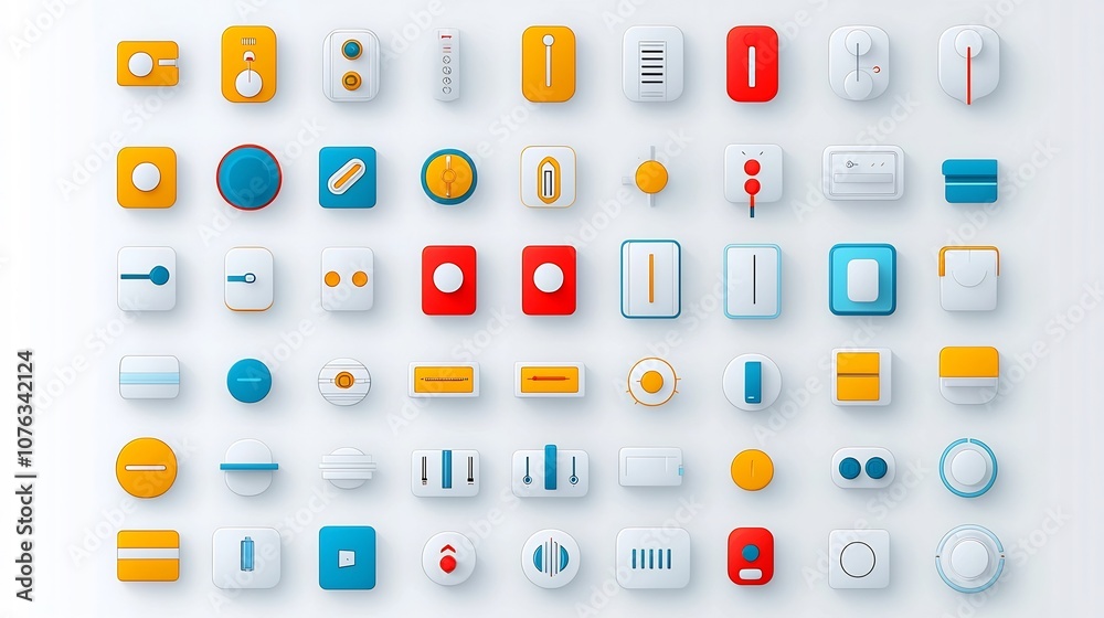 Aufkleber Set of vibrant and modern icons depicting options selection tools such as toggle switches sliders and radio buttons for digital user interface and web design