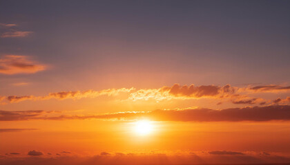 Sun Setting Over Clouds in Sky and Copy Space