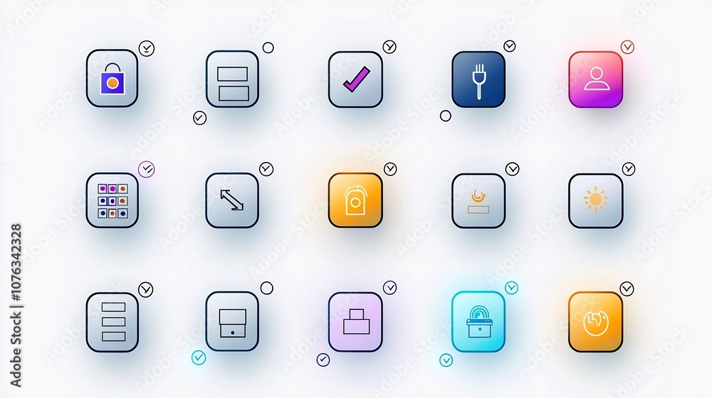 Fototapete Vibrant icon set illustrating a collection of multi choice selection elements including multiple choice boxes cursor clicks and circles around various options