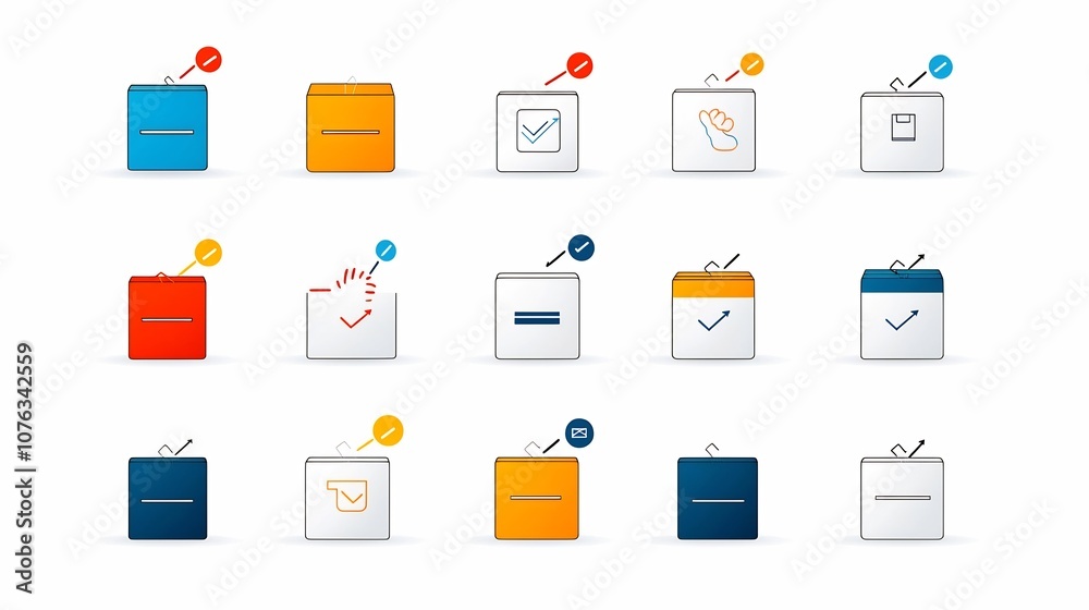 Poster Colorful Icons Illustrating the Concept of Selecting Picking and Decision Making Processes with Hand Gestures Highlighted Boxes and Various Color Choices