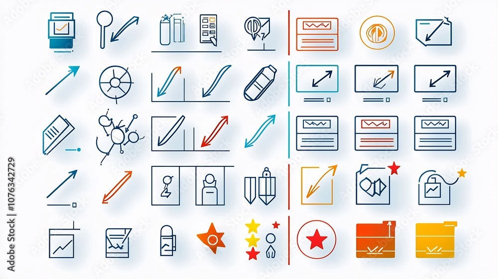 Aufkleber Vibrant and Stylish Icon Set Featuring Dropdown Menus Selection Arrows Priority Stars and Other UIUX Interface Design Elements in a Modern Minimalist Graphics Style