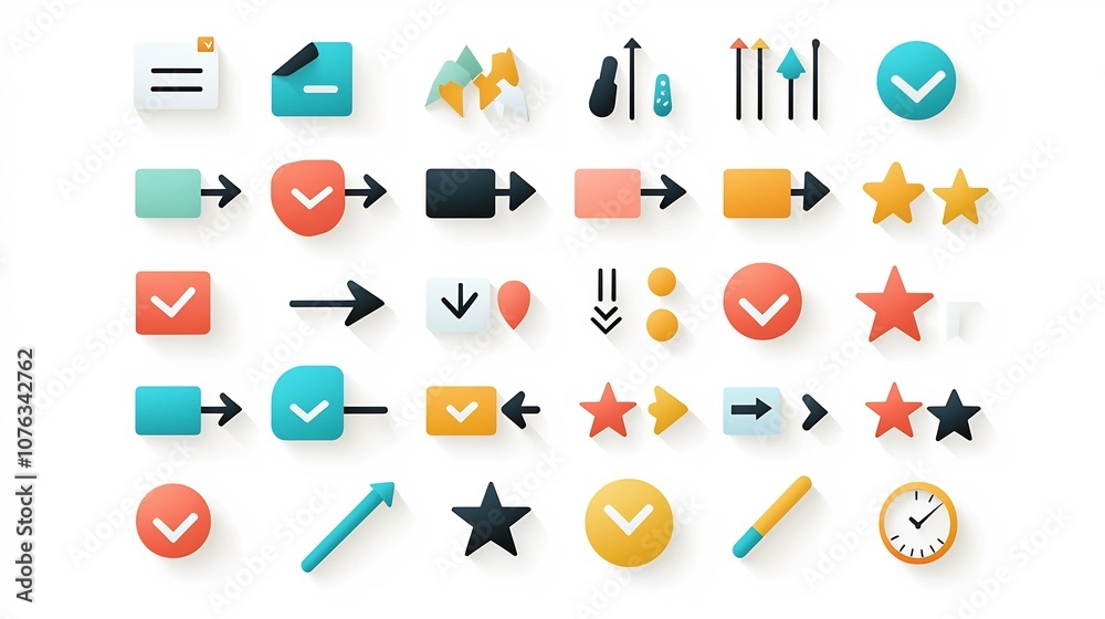 Aufkleber Vibrant and stylized icons designed for interactive user interface themes including dropdown menus selection arrows and priority indicators