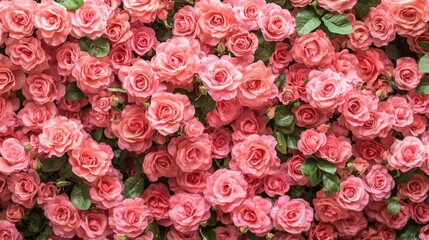 Flowers Wall, Roses Background. Generative AI