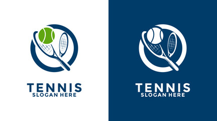 Tennis Racket with Ball in circle logo vector, Tennis Sport Logo Designs Template
