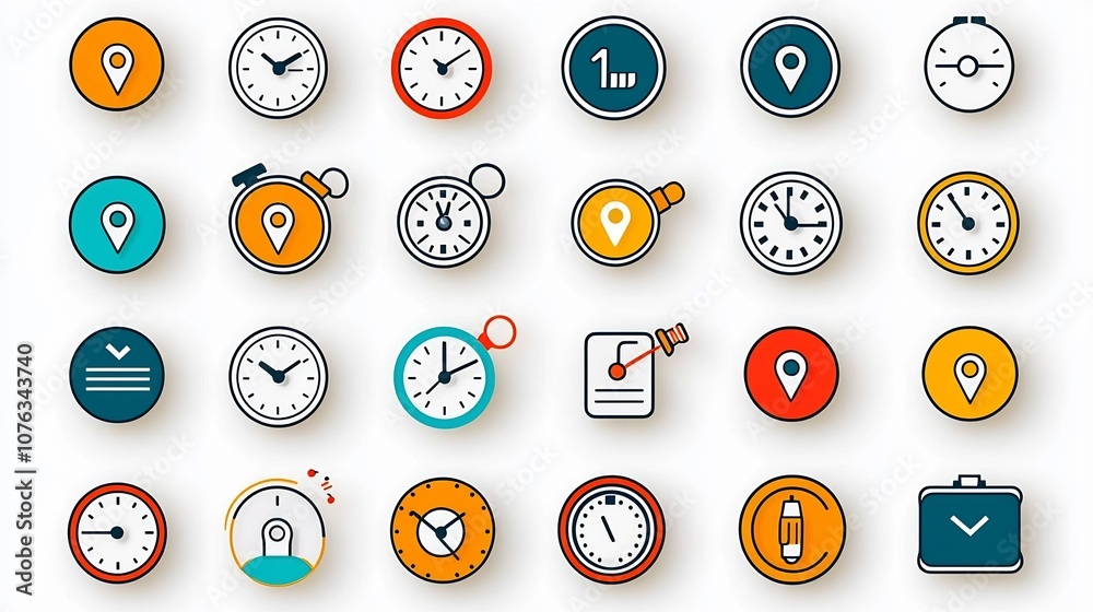 Fototapete vibrant featuring a set of icons and symbols used for reminders time management and location trackin