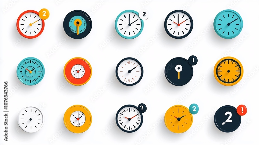 Leinwandbilder Vibrant of an icon set depicting various reminders and alerts for time and location management including alert symbols pins with clocks and schedule icons for digital applications software