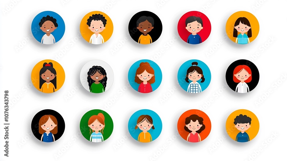 Poster vibrant featuring a diverse set of inclusive avatars representing people of various ages genders and