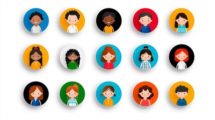 Vibrant featuring a diverse set of inclusive avatars representing people of various ages genders and cultural backgrounds  This modern stylized graphic design serves as a symbol of inclusivity