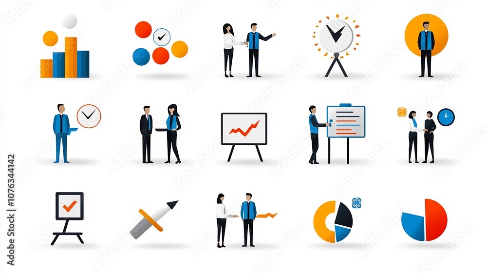 Aufkleber vibrant icons showcasing various business related concepts such as professional presentations effect