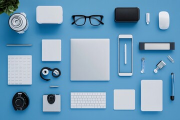 Minimalist Office Desk Setup with Laptop, Keyboard, Mouse, and Phone