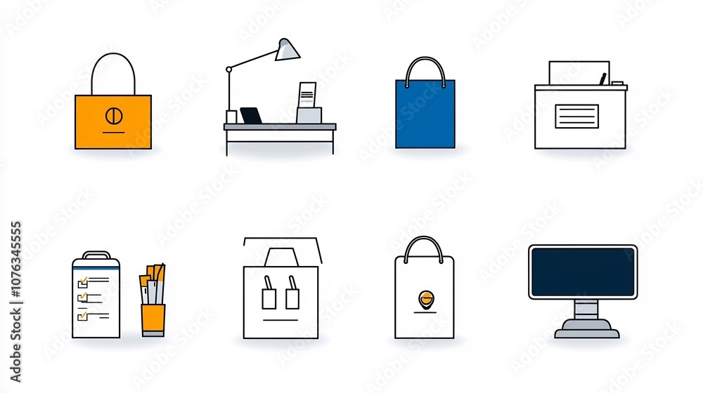 Leinwandbilder comprehensive icon set illustrating the essential elements and functions of a reception desk includi