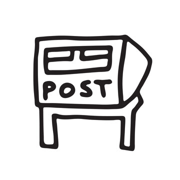 Doodle post box or drop box icon or logo, hand drawn with thin black line. Communication, newsletter, message concept. PNG isolated on transparent background and vector illustration