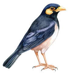 cute Myna watercolor clipart illustration isolated