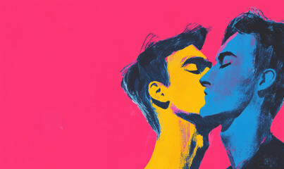 Expressive Pop LGBT Art Illustration of Two Figures in Vibrant Colors