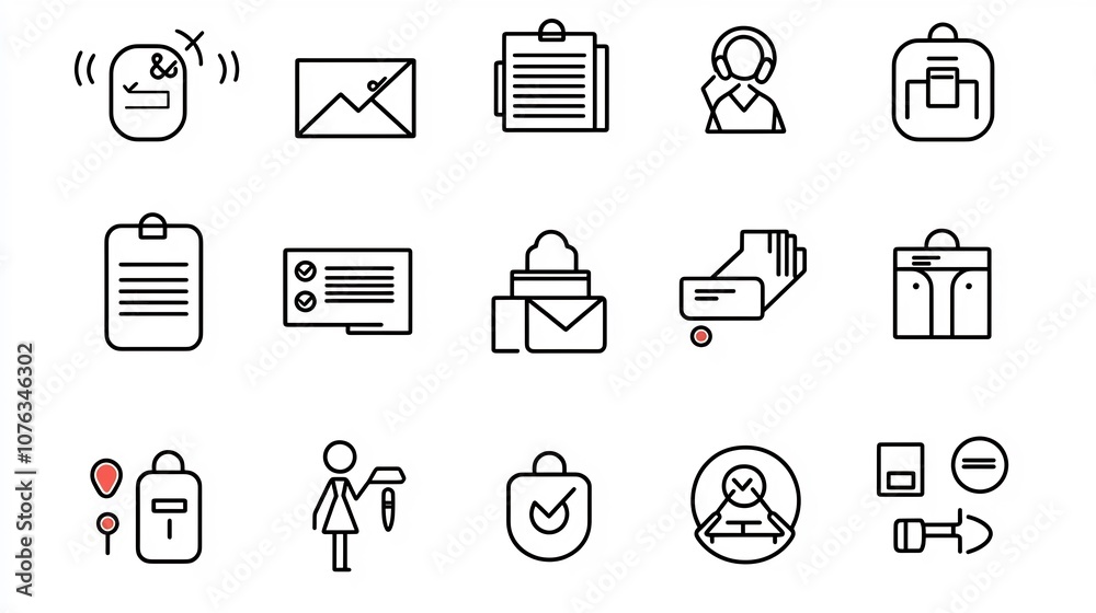 Poster Minimalistic icon set focused on creating editing and managing digital information including symbols for document functions and other administrative processes