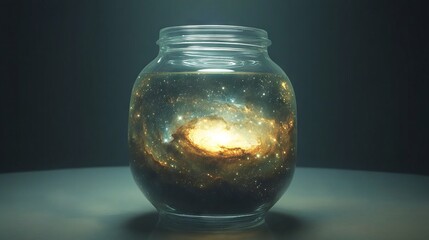 The entire universe contained inside a glass. Futuristic, galaxy, universe, fantasy, and portal background concept