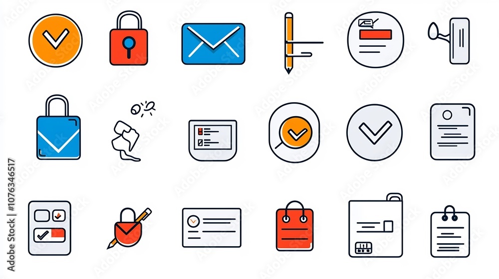 Poster Collection of simple design icons featuring edit with pencil online receptionist assistance for identity and information management applications and software