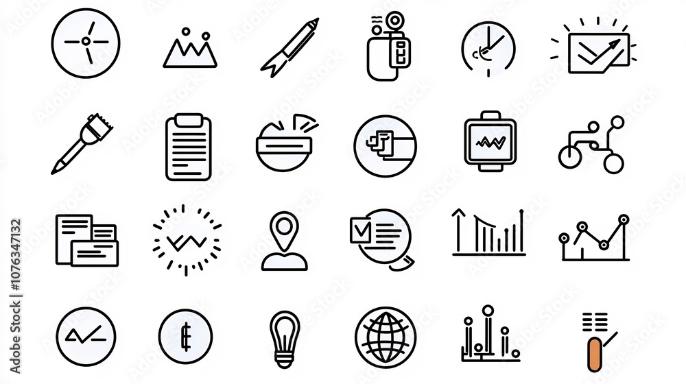 Leinwandbilder comprehensive business icon set featuring 60 minimal line icons representing leadership communicatio