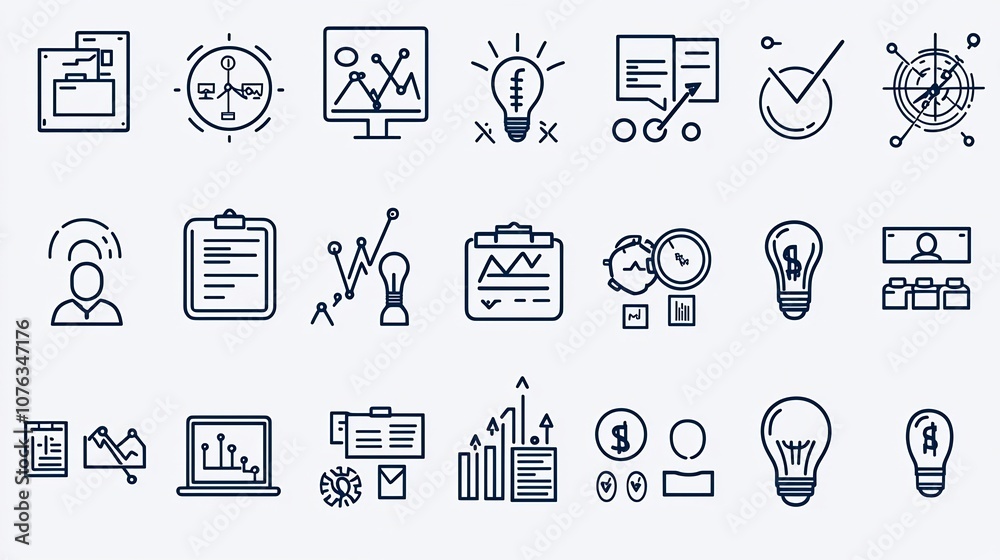 Poster comprehensive set of 60 business icons showcasing essential elements of leadership communication mar