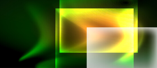 Glass squares with neon shiny light abstract background