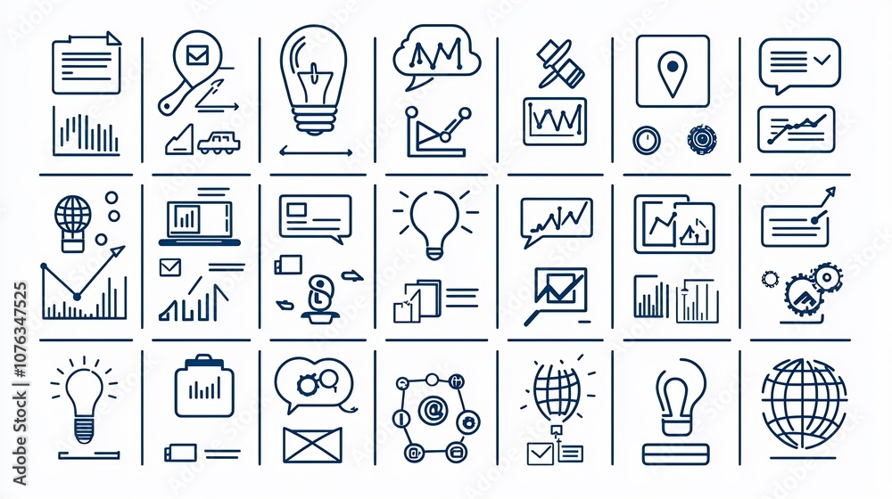 Aufkleber Comprehensive collection of 60 modern business outline icons representing key concepts such as digital marketing investment growth and organizational strategy