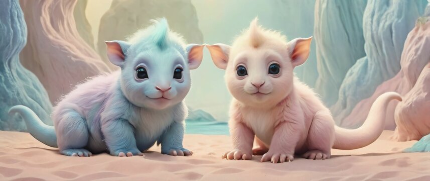 Cute chimeras with soft pastel colors for a kid friendly fantasy wallpaper