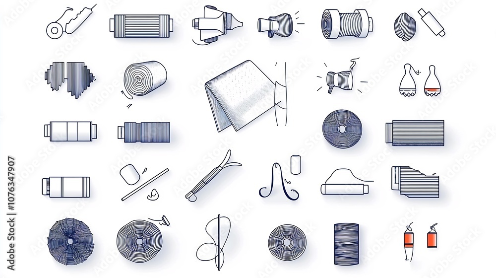 Leinwandbilder comprehensive set of 30 clean linear icons showcasing various fabric and textile attributes includin