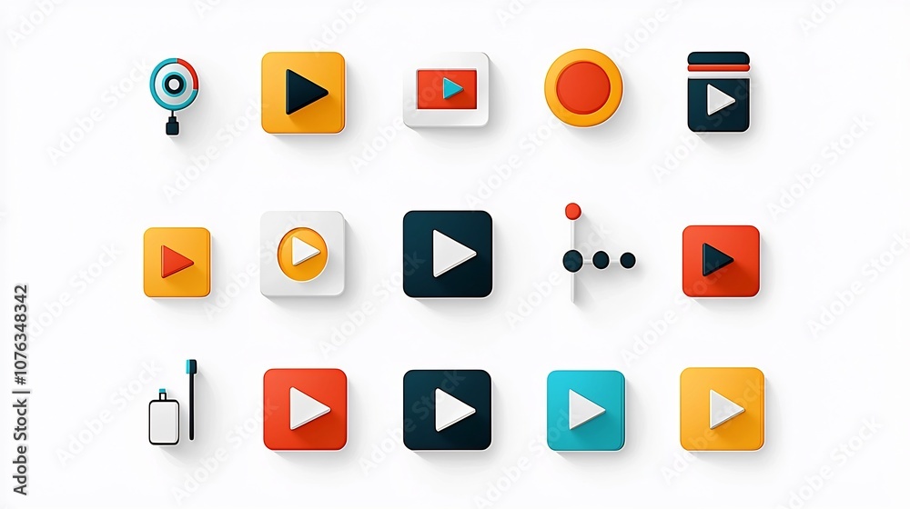 Poster Minimalist and clean of video player essential icon set featuring play pause and stop buttons in a simple modern and elegant design  This collection is perfect for multimedia interface UIUX