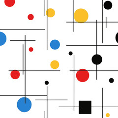 abstract pattern, Bauhaus style, red, blue, yellow, black, and white, geometric shapes, flat design, white background