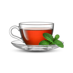 Cup of tea with mint on a white background. Isolated