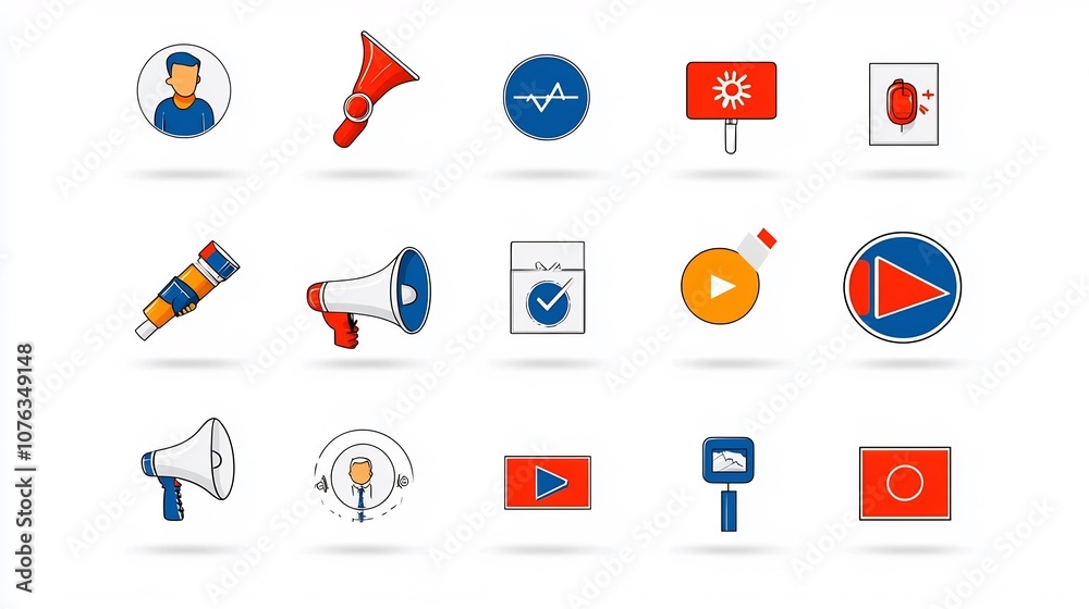 Poster comprehensive set of digital campaign tool icons including megaphone influence and media icons showc