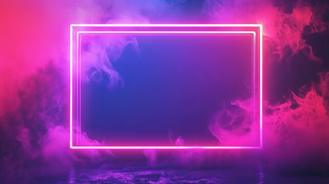 A neon rectangle colored frame with glowing neon lights, designed as a horizontal sign. The geometric glow shape creates a vibrant border, leaving space for text or imagery in the center.