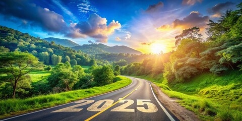 A Road Marked "2025" Leading to a Bright Future Under a Clear Blue Sky, Symbolizing Hope and New Beginnings on the Journey Ahead