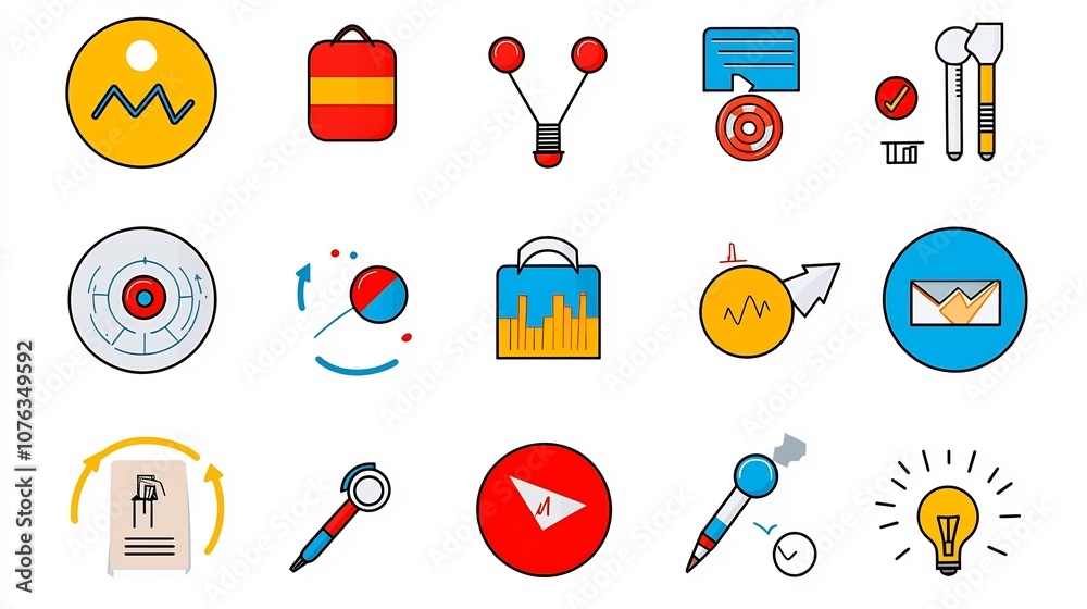 Aufkleber Comprehensive set of marketing icons including target campaign and public outreach symbols in a simple line design ideal for representing business goals strategies and planning