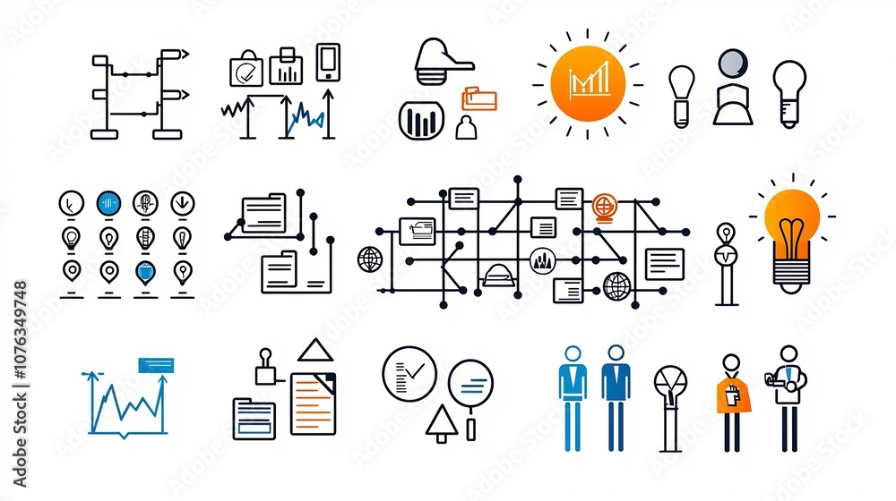 Poster Streamlined Organizational Structure A clean featuring a minimalist line icon set depicting the hierarchical collaborative and leadership elements of an efficient business or corporate structure